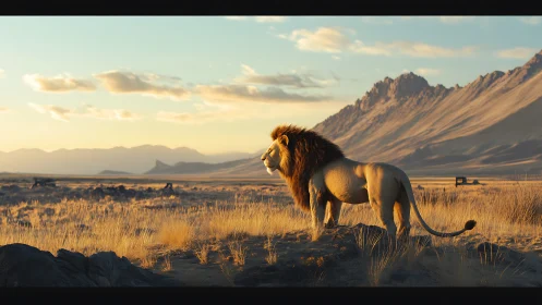 Sunlit desert monarch studies the golden horizon in silence