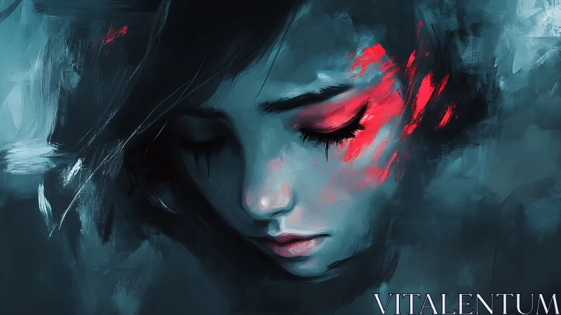 Chromatic melancholy portrait with neon spectral impasto trace.