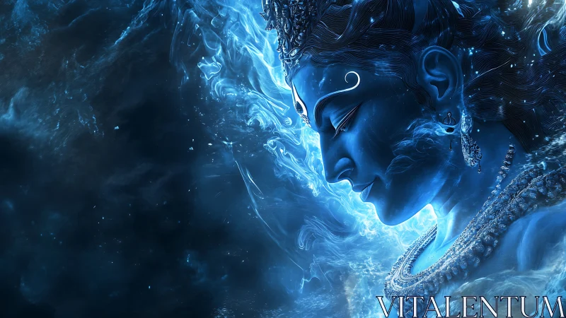 Celestial blue deity in tranquil cosmic light.