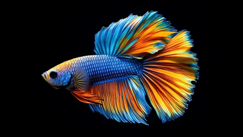 Digital portrait depicts a betta fish with extended fins