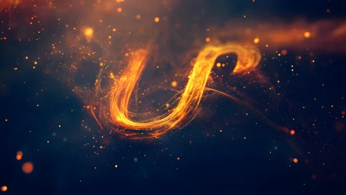 Glowing fiery abstract letter U and S on dark cosmic background.