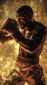 Professional Boxer in Golden Lighting with Particulate Effects