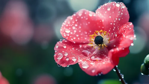 Camellia Japonica with Hydrophobic Petals Under Macro Photography. Magnified botanical.
