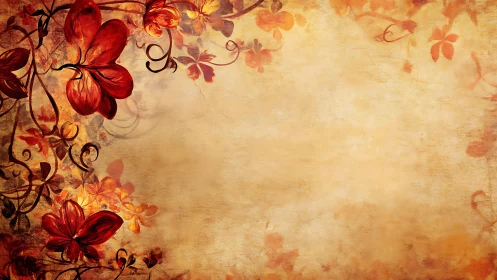 Autumnal floral scrollwork on textured parchment field.