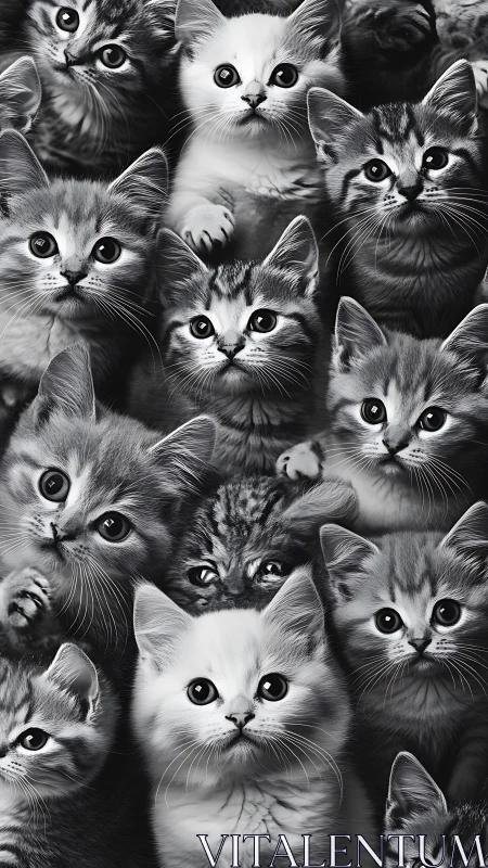 Kitten Mosaic: Multiple Cats in Monochrome Study.
