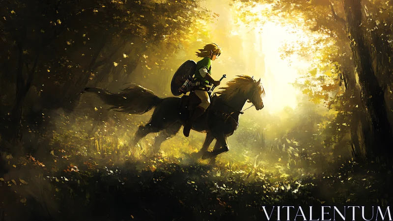 Sunlit forest adventure welcomes a lone rider and steed