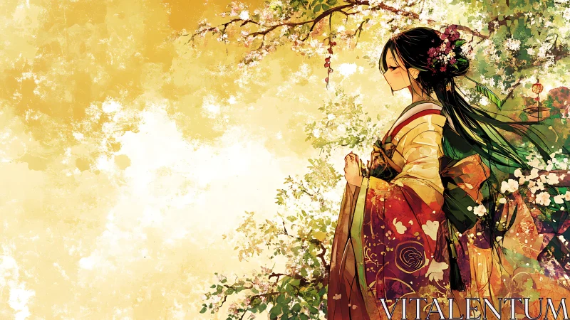 Spring-drenched kimono dream listens quietly to the wind