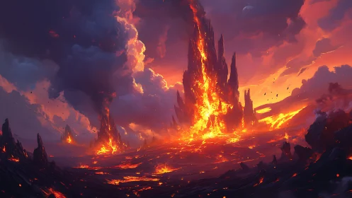 Apocalyptic Volcanic Eruption with Lava Tower.