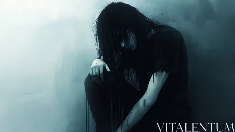 Desaturated digital portrait depicts slumped figure in atmospheric haze