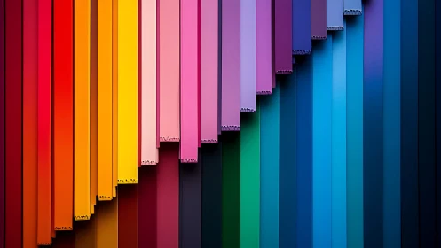 Vertical corrugated color panels form stepped spectral gradient