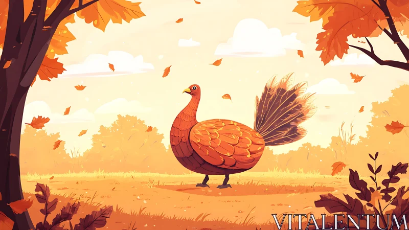 Gentle turkey strolls through a golden autumn forest path