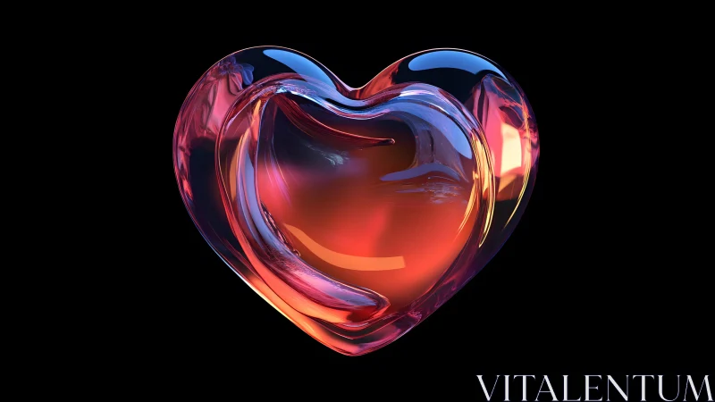Vibrant Glass Heart in 3D Digital Art Style on Black Background.