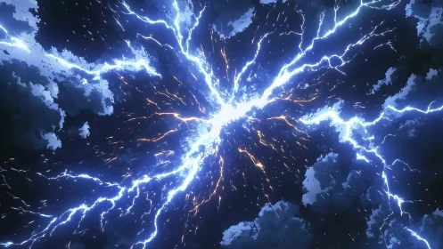 Anime stormburst sky with radial lightning convergence design.