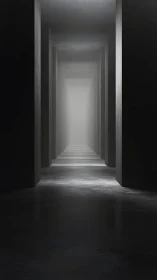 Endless steel corridor breathing in grayscale silence.