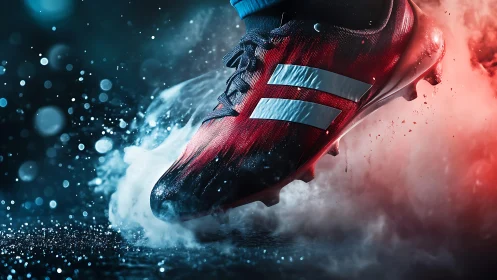 Dynamic sports cleat macro in high-contrast lighting design.