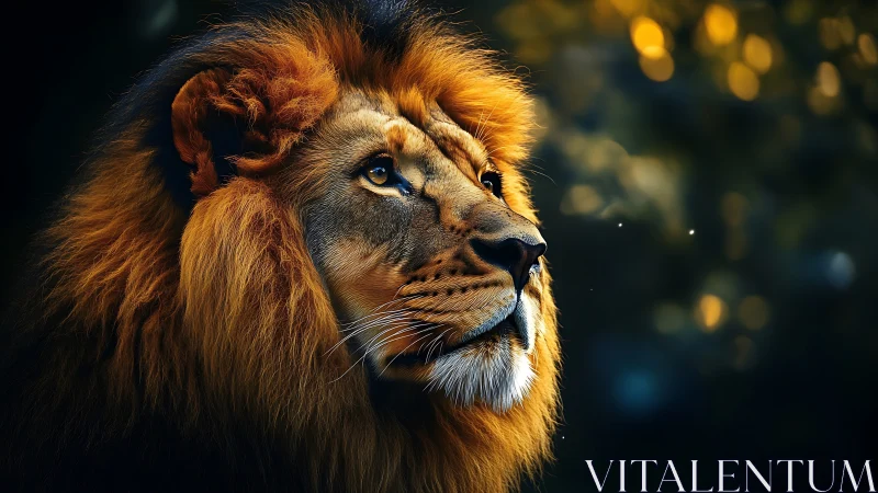 Digital painting portrait of lion in dramatic rim lighting.
