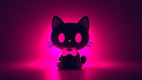 Stylized black cat figure under neon pink backlight glow.