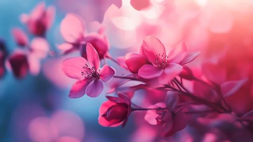 Pink Cherry Blossom Petals with Atmospheric Bokeh Depth.