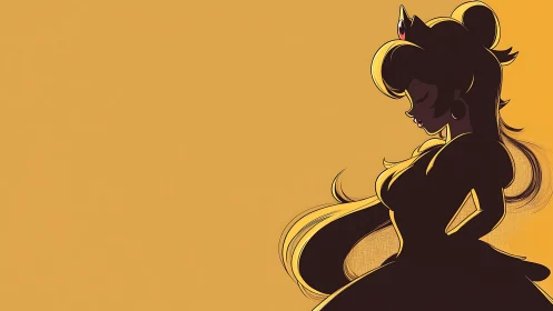 Silhouetted princess profile glows against warm gold backdrop.