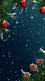 Snowy Christmas branches framing a cozy winter night.