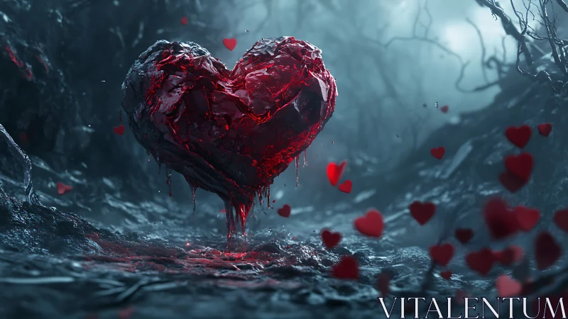 Crystalline Heart Suspended in Frozen Wasteland.