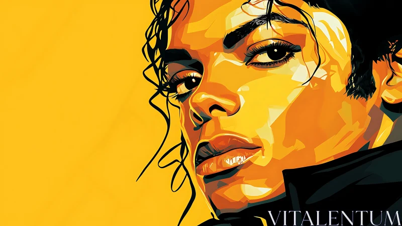 Bold angular portrait in warm geometric vector planes.