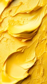 Yellow viscous material in layered, smooth textured swaths.