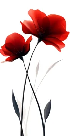 Dual Red Flowers with Graceful Black Stems and Muted Foliage