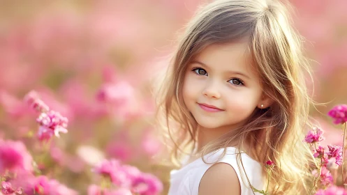 Young Child Portrait with Selective Focus Floral Environment.