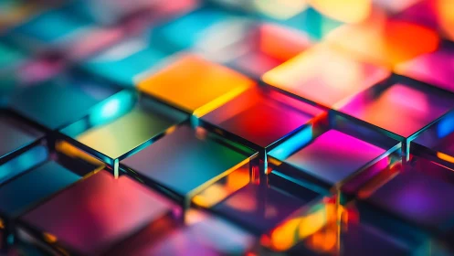 Vibrant glass tiles with colorful reflections, digital abstract art.