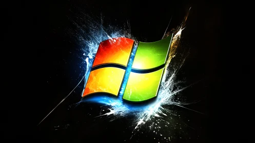 Vibrant 3D Windows Logo with Dynamic Light Burst Effect.