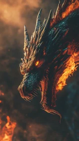 Inferno-eyed dragon king prowls a storm of molten embers.