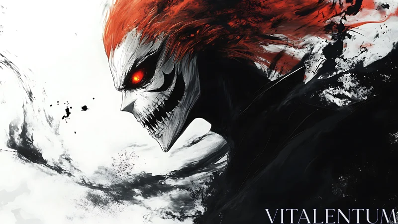 Fiery red eyed skull entity in dynamic black smoke motion.