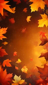 Autumn maple leaves encircle a glowing amber gradient field