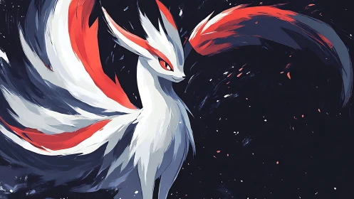 Dynamic vulpine spirit rendered with high-contrast brushwork and motion