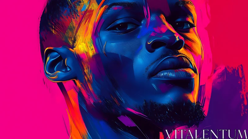 Neon-lit portrait blazing with electric blues and magenta heat.