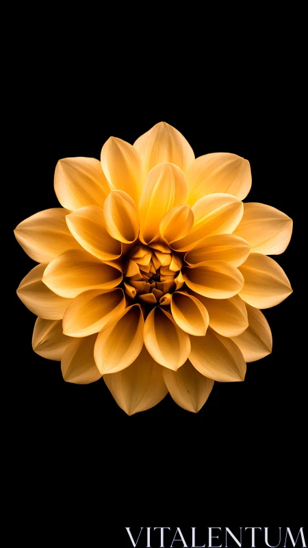 Golden Dahlia Blooms in Luminous Splendor Against Midnight.