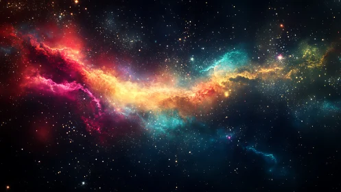 Glow of a rainbow nebula drifting quietly through space.