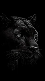 Black Panther Portrait: Intense Gaze Against Dark Background