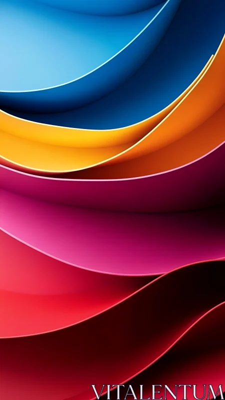 Layered abstract curves in bold blue, orange, and red tones.