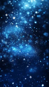 Blue starry night background with glowing light bokeh.