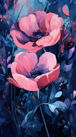 Bilateral Anemone Blossoms with Nocturnal Chromatic Interplay