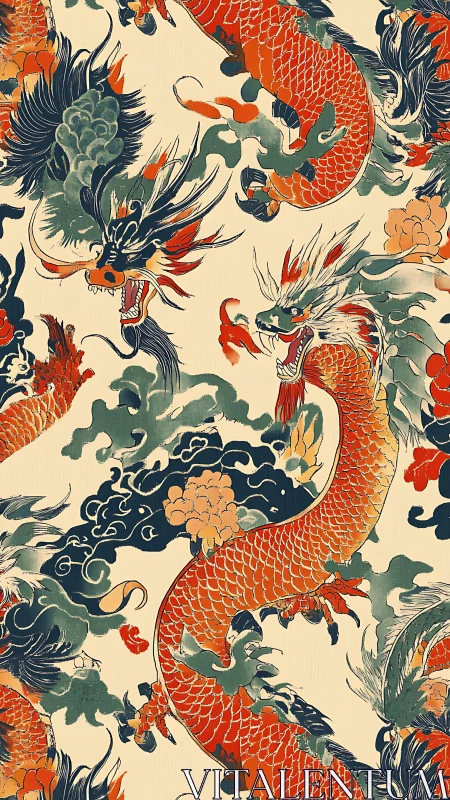 Oriental dragon pattern with dynamic coils and muted primaries.