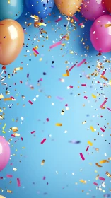Balloons and Confetti Against Blue Sky.