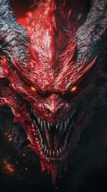 Infernal crimson dragon roars with molten fury, teeth bared