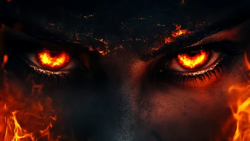 Inferno-eyed gaze blazing from the shadows of smoldering skin.