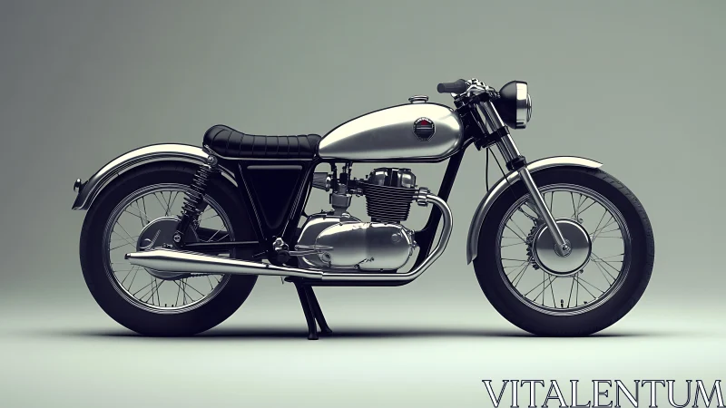 Vintage cafe racer motorcycle rendered with high-gloss metal materials