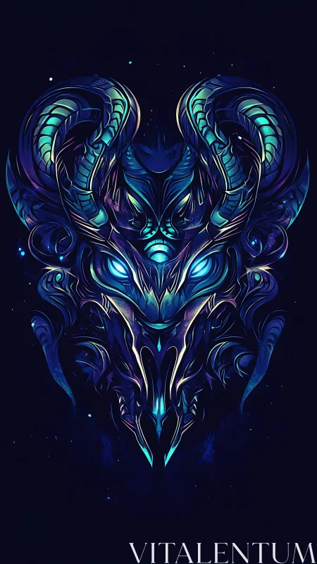 Nebula horned guardian stares back with electric sapphire eyes
