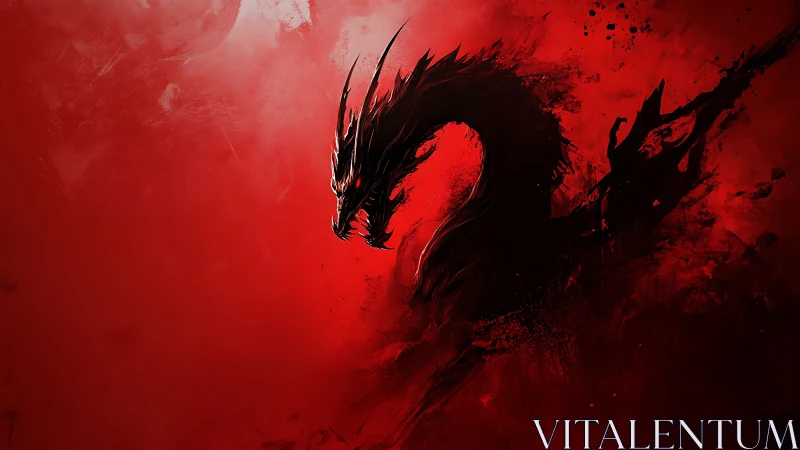 Blood ember dragon coiled in a storm of scarlet shadows.