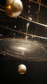 Parametric golden orrery renders concentric orbital light paths